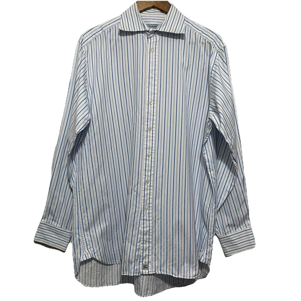 Burberry London Button Down Shirt‎ Men 18 41 Blue White Stripe Classic Preppy